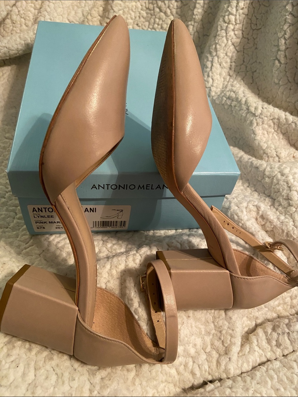 ANTONIO MELANI Pink Marble Block Heel Ankle Strap Pumps - Picture 14 of 16